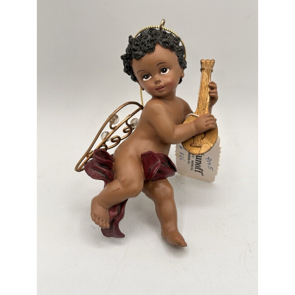 Vintage 3.75" Baroque Style Cherub Playing Instrument Resin Christmas Decoration